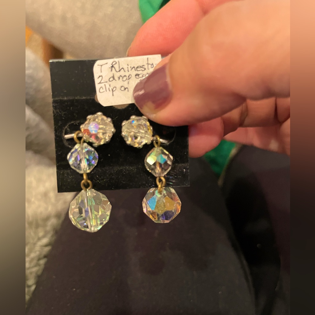 Rhinestone Drop Vintage Clip Earrings